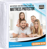 Utopia Bedding Mattress Protector Waterproof, Premium 200 GSM Terry Mattress Cover, Soft & Breathable Bed Cover, Fitted Sheet Style Stretchable Deep Pockets 15"