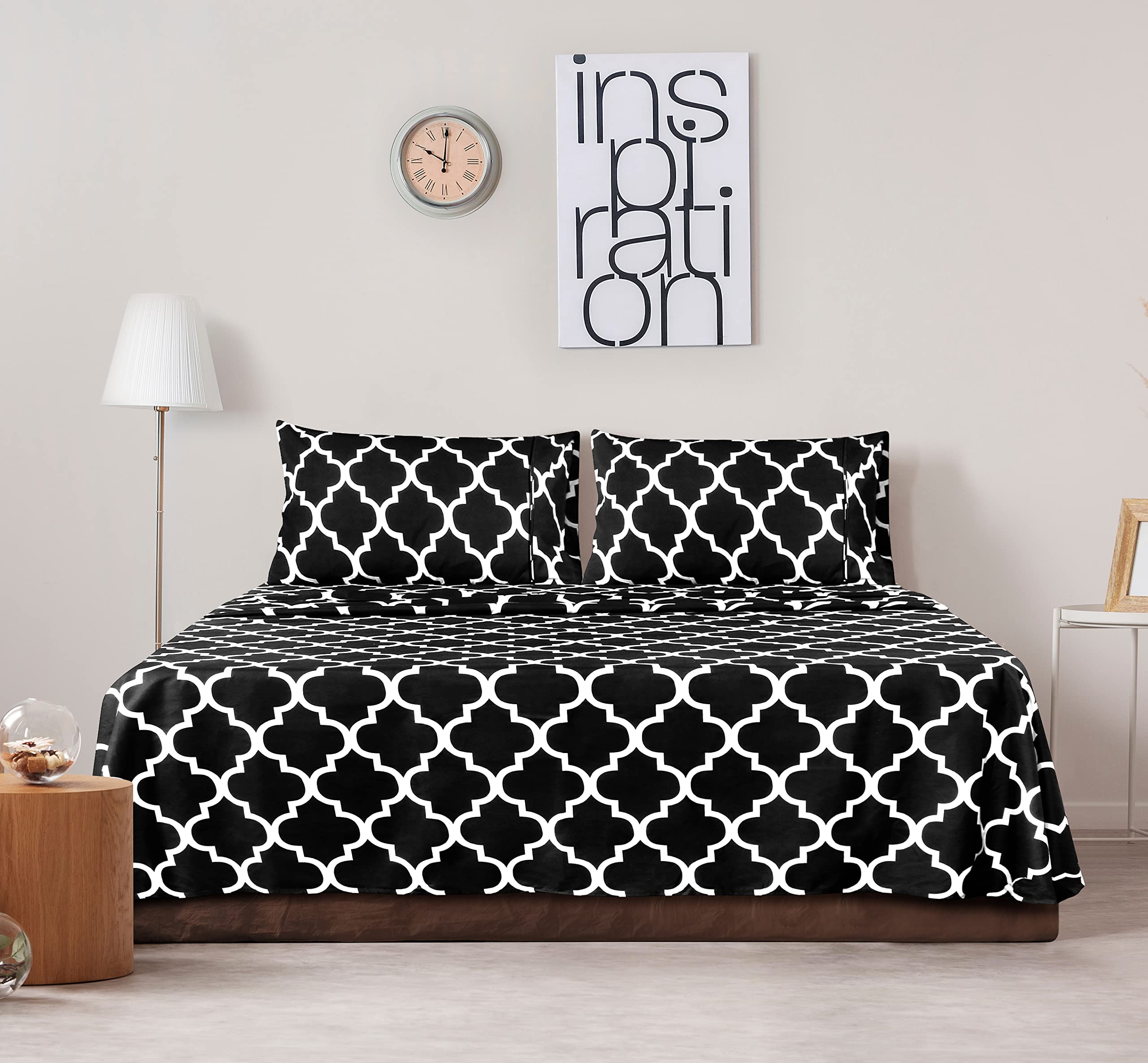 Utopia Bedding Printed Bed Sheet Set Queen - Brushed Velvety Microfiber - Luxurious, Comfortable, Breathable, Soft and Extremely Durable - Wrinkle, Fade and Stain Resistant - Hotel Quality (Black)
