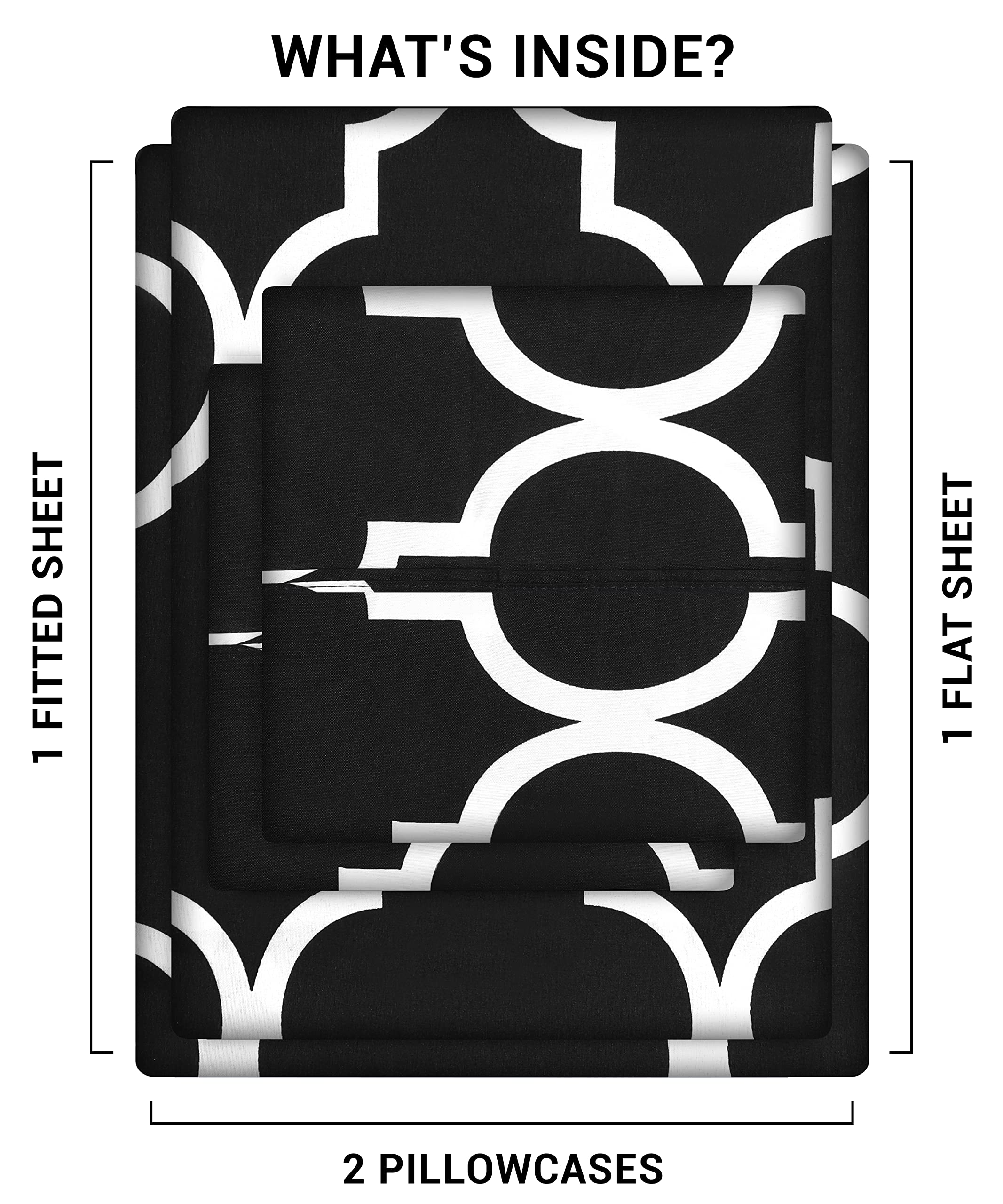 Utopia Bedding Printed Bed Sheet Set Queen - Brushed Velvety Microfiber - Luxurious, Comfortable, Breathable, Soft and Extremely Durable - Wrinkle, Fade and Stain Resistant - Hotel Quality (Black)