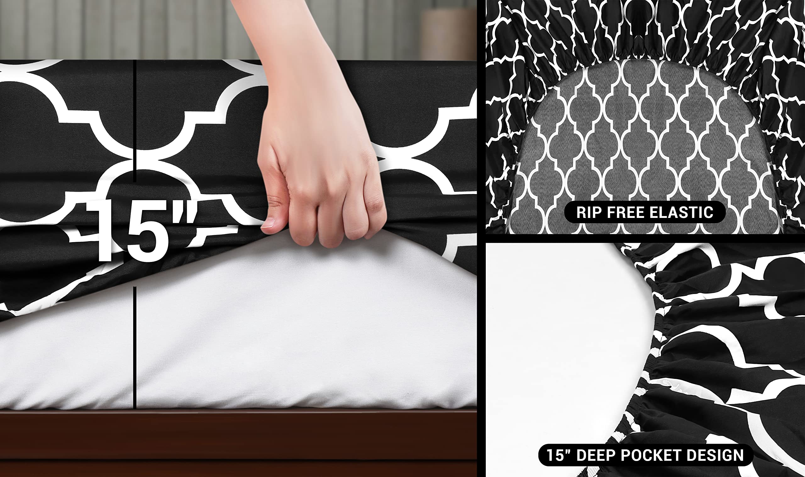 Utopia Bedding Printed Bed Sheet Set Queen - Brushed Velvety Microfiber - Luxurious, Comfortable, Breathable, Soft and Extremely Durable - Wrinkle, Fade and Stain Resistant - Hotel Quality (Black)