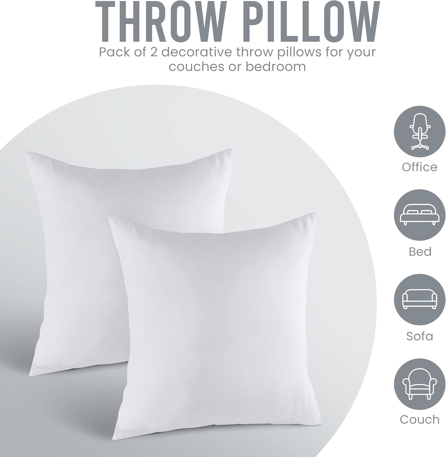 Utopia Bedding 18x18 Pillow Inserts, Set of 2, White – Indoor Decorative Throw Pillows for Bed, Sofa & Couch – Soft, Supportive & Fluffy Cushion Inserts