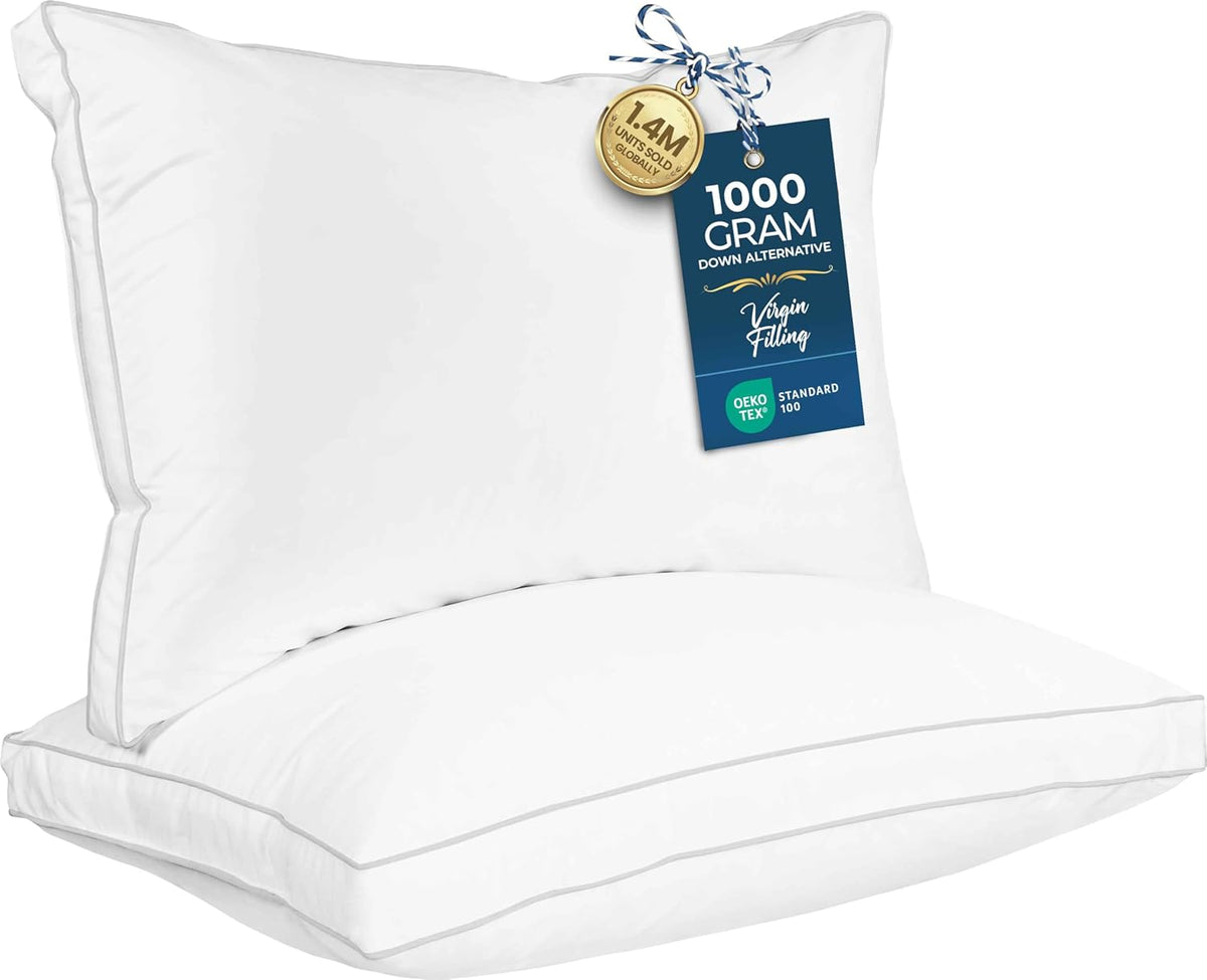 Utopia Bedding Bed Pillows for Sleeping (White), Set of 2, Soft & Fluffy Pillow with Down Alternative Filling, Cooling, Hotel Quality, Gusseted Pillow for Back, Stomach or Side Sleepers