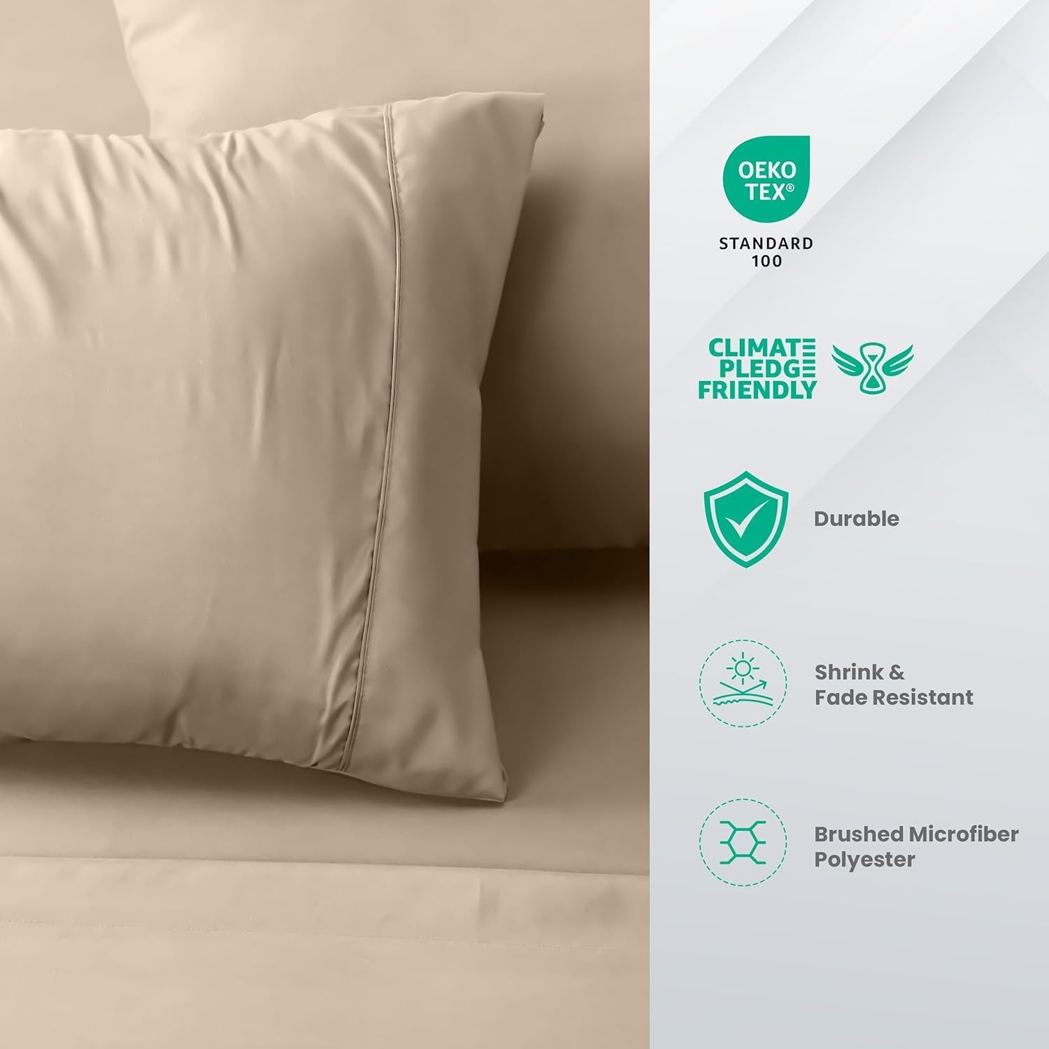 Utopia Bedding Queen Size Sheet Set – 4 Piece Bed Sheets, Soft and Breathable Microfiber, Includes 1 Fitted Sheet, 1 Flat Sheet and 2 Pillowcases – Oeko Tex (Beige)