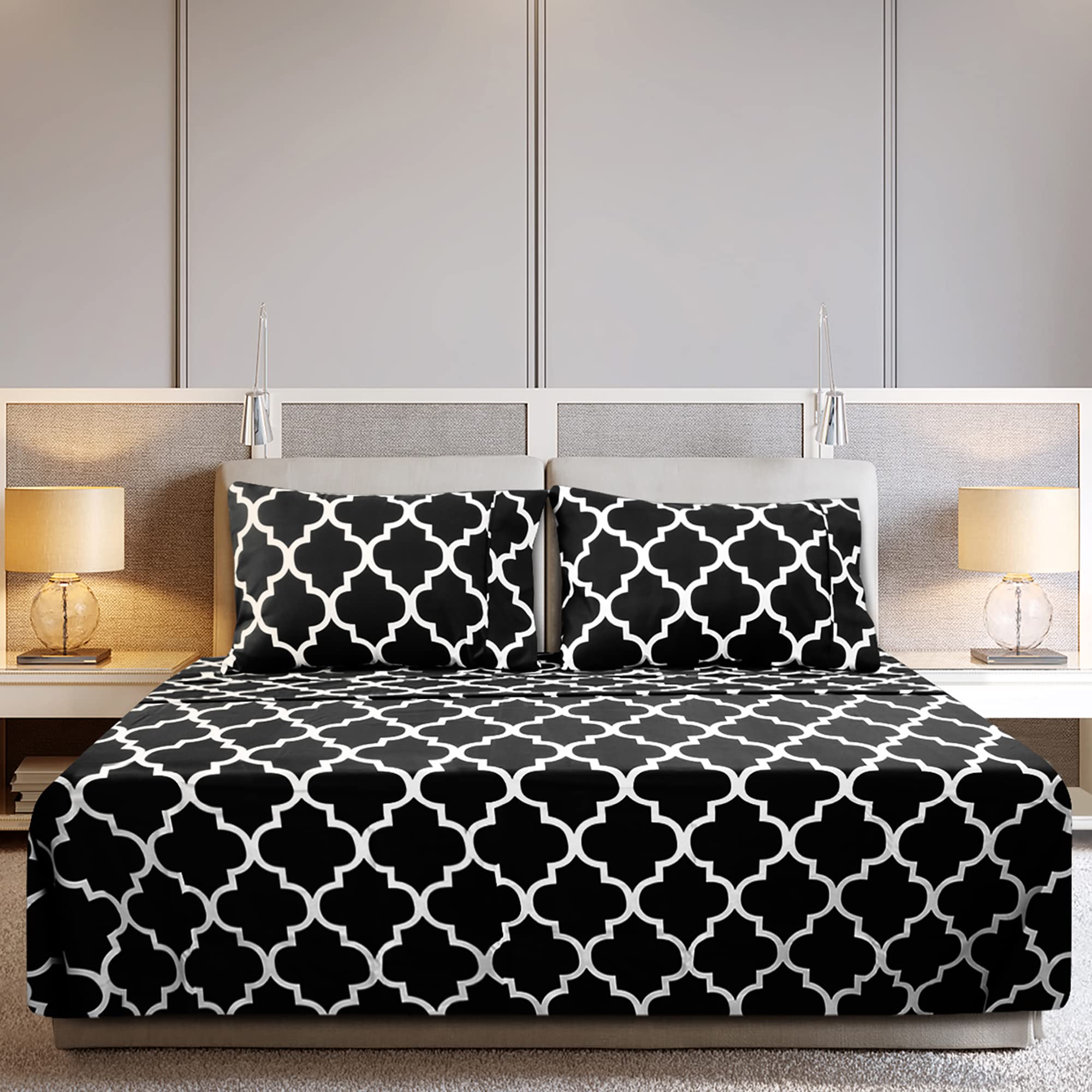 Utopia Bedding Printed Bed Sheet Set Queen - Brushed Velvety Microfiber - Luxurious, Comfortable, Breathable, Soft and Extremely Durable - Wrinkle, Fade and Stain Resistant - Hotel Quality (Black)