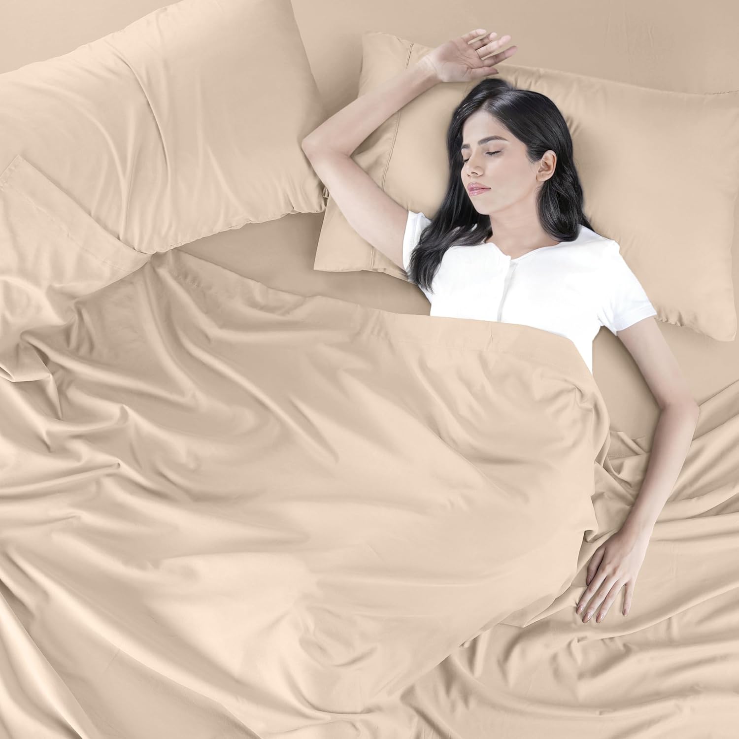 Utopia Bedding Queen Size Sheet Set – 4 Piece Bed Sheets, Soft and Breathable Microfiber, Includes 1 Fitted Sheet, 1 Flat Sheet and 2 Pillowcases – Oeko Tex (Beige)