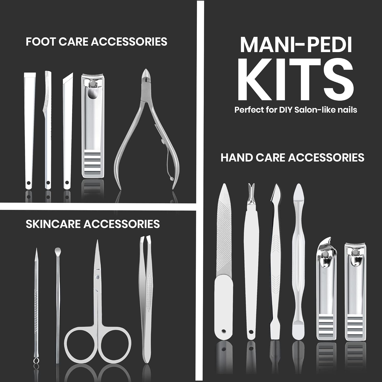 Utopia Care, Manicure Kit for Women and Men, Manicure Set with Nail Clippers, Nail Kit Includes Fingernail, Toenail Clippers,16Pcs Pedicure Kit Stocking Stuffers with Travel Case, Silver