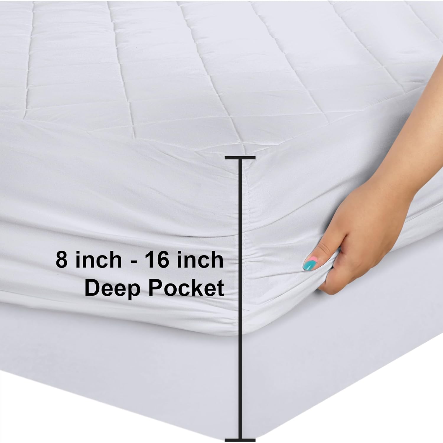 Utopia Bedding Quilted Fitted Mattress Pad, Elastic Fitted Mattress Topper Protector and Cover with Deep Pocket Stretches up to 16 Inches, Machine Washable
