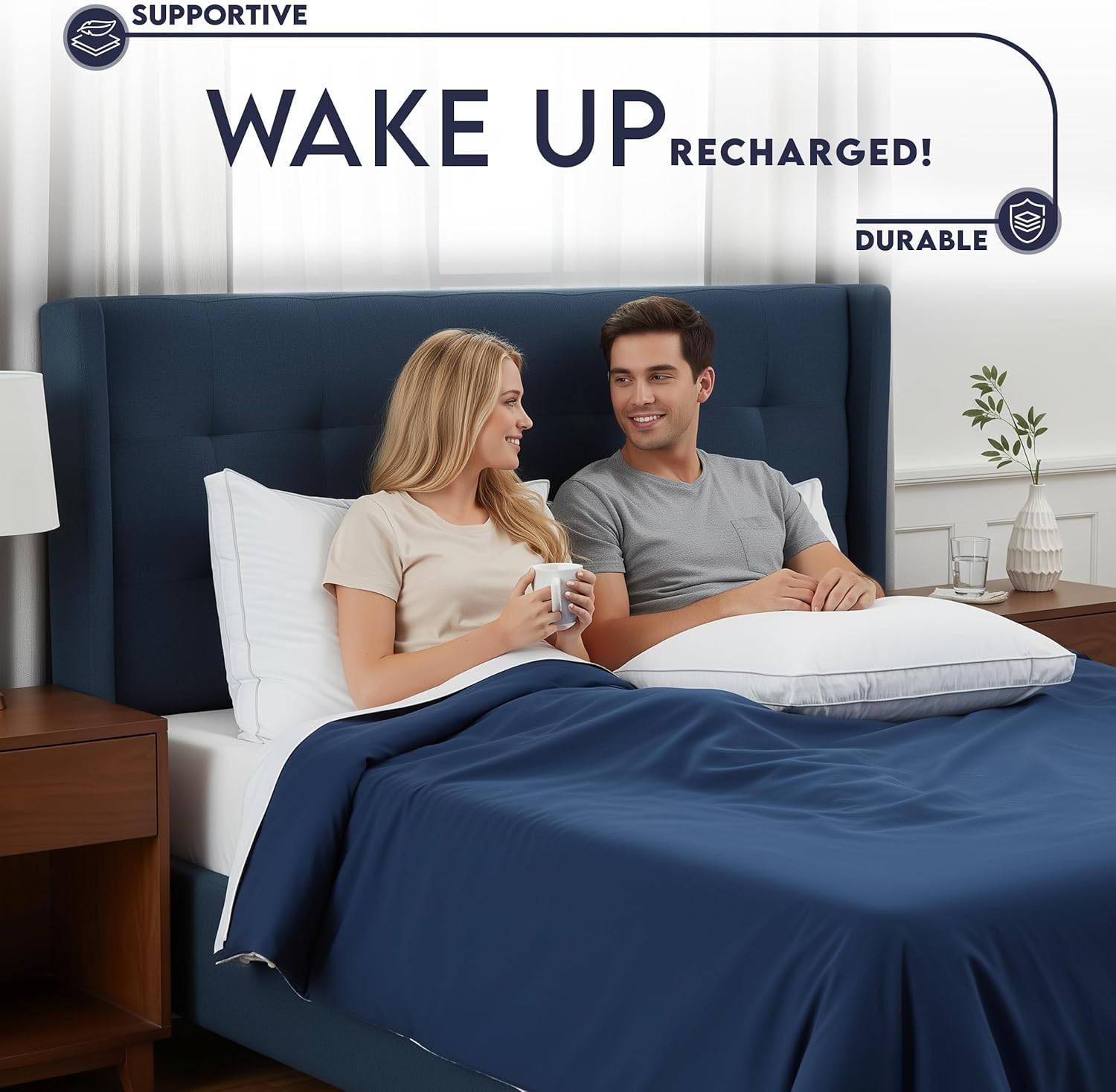 Utopia Bedding Bed Pillows for Sleeping (White), Set of 2, Soft & Fluffy Pillow with Down Alternative Filling, Cooling, Hotel Quality, Gusseted Pillow for Back, Stomach or Side Sleepers