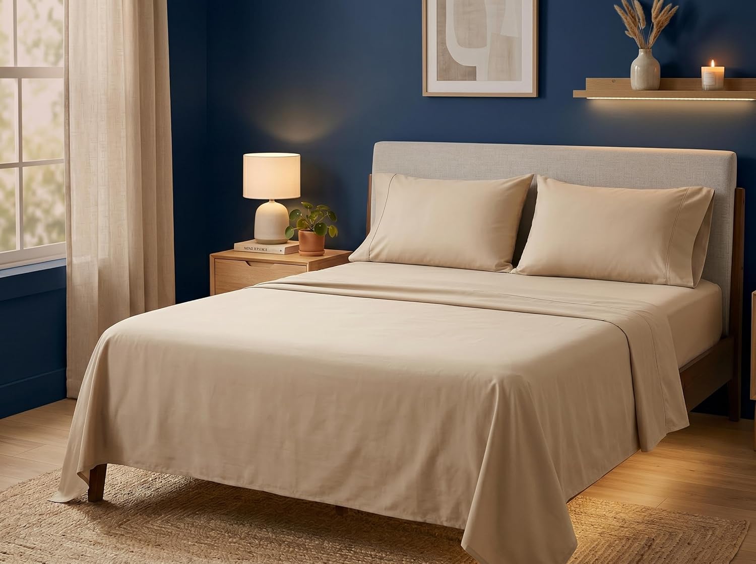 Utopia Bedding Queen Size Sheet Set – 4 Piece Bed Sheets, Soft and Breathable Microfiber, Includes 1 Fitted Sheet, 1 Flat Sheet and 2 Pillowcases – Oeko Tex (Beige)