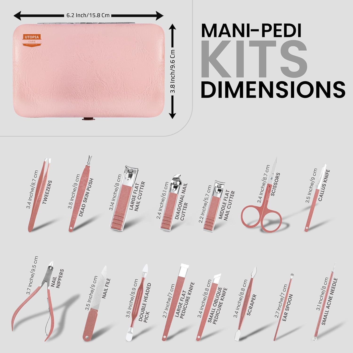 Utopia Care - Manicure Kit for Women and Men, Manicure Set with Nail Clippers or Nail Kit Includes Fingernail & Toenail Clippers,16Pcs Pedicure Kit Stocking Stuffers with Travel Case - Pink