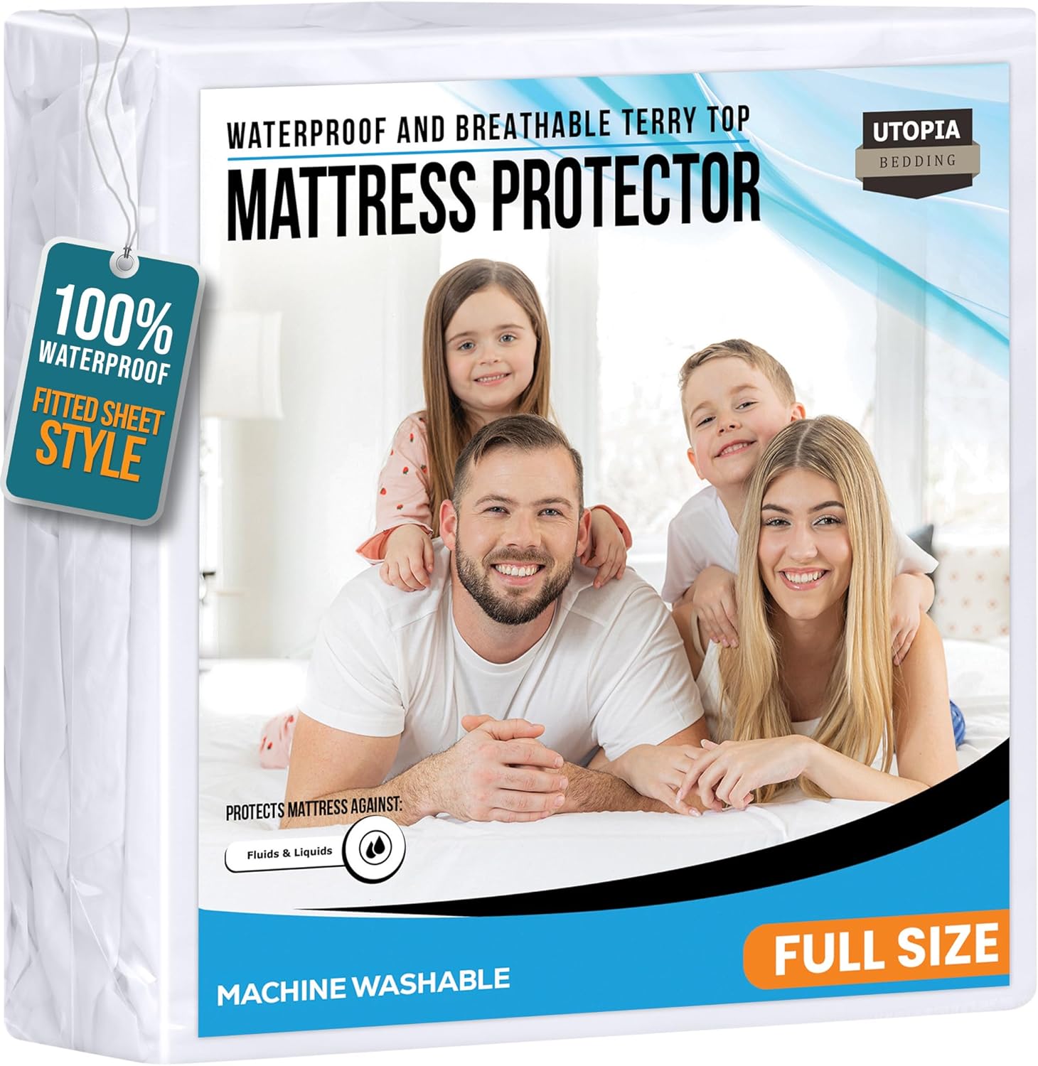 Utopia Bedding Mattress Protector Waterproof, Premium 200 GSM Terry Mattress Cover, Soft & Breathable Bed Cover, Fitted Sheet Style Stretchable Deep Pockets 15"