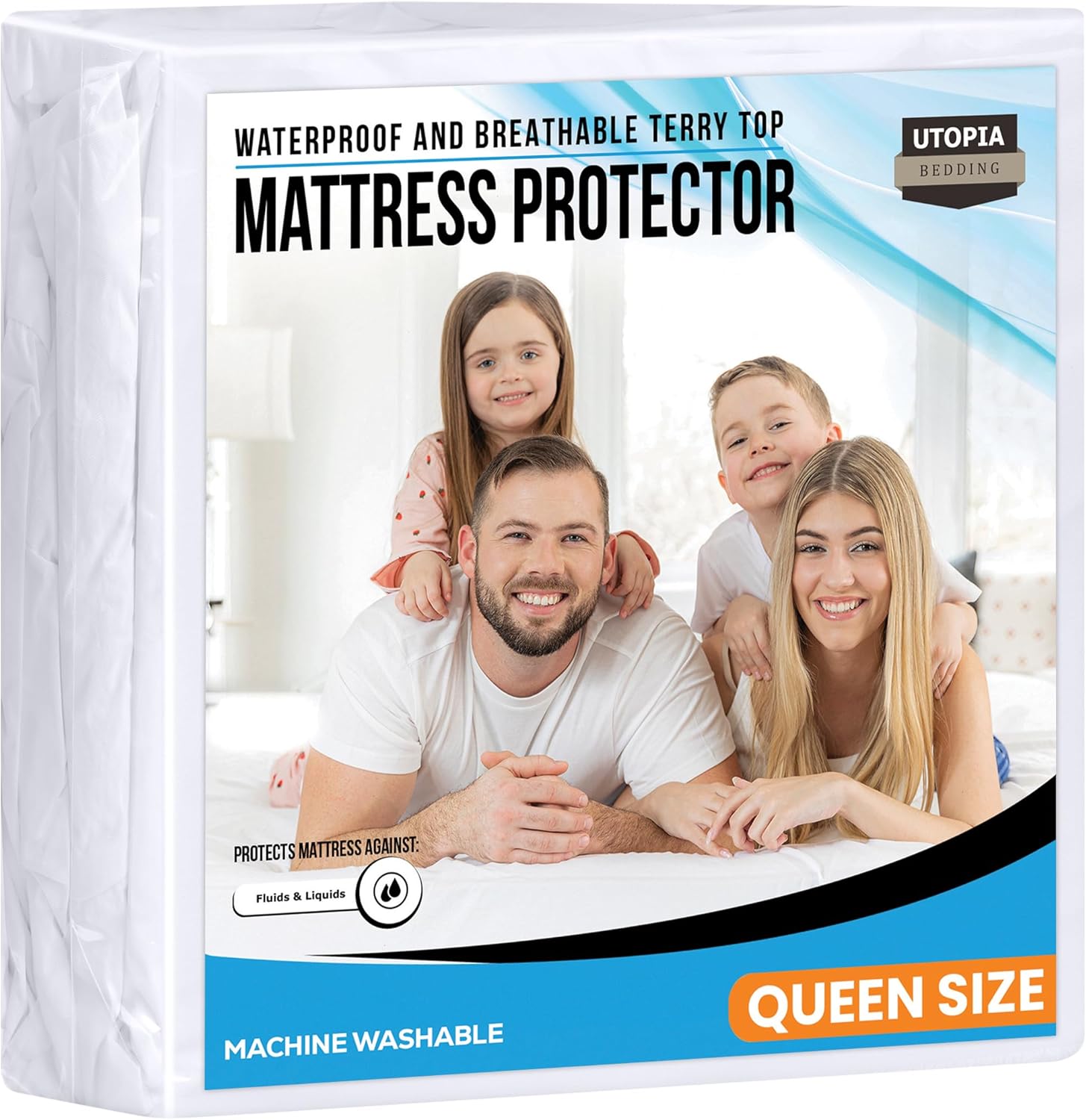 Utopia Bedding Mattress Protector Waterproof, Premium 200 GSM Terry Mattress Cover, Soft & Breathable Bed Cover, Fitted Sheet Style Stretchable Deep Pockets 15"