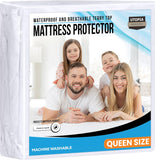 Utopia Bedding Mattress Protector Waterproof, Premium 200 GSM Terry Mattress Cover, Soft & Breathable Bed Cover, Fitted Sheet Style Stretchable Deep Pockets 15"