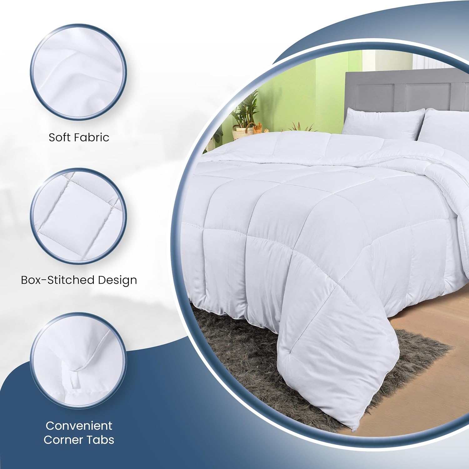 Utopia Bedding Comforters Queen Size, All Season Duvet Insert, Down Alternative Box Stitched Bed Comforter with Corner Tabs, Machine Washable