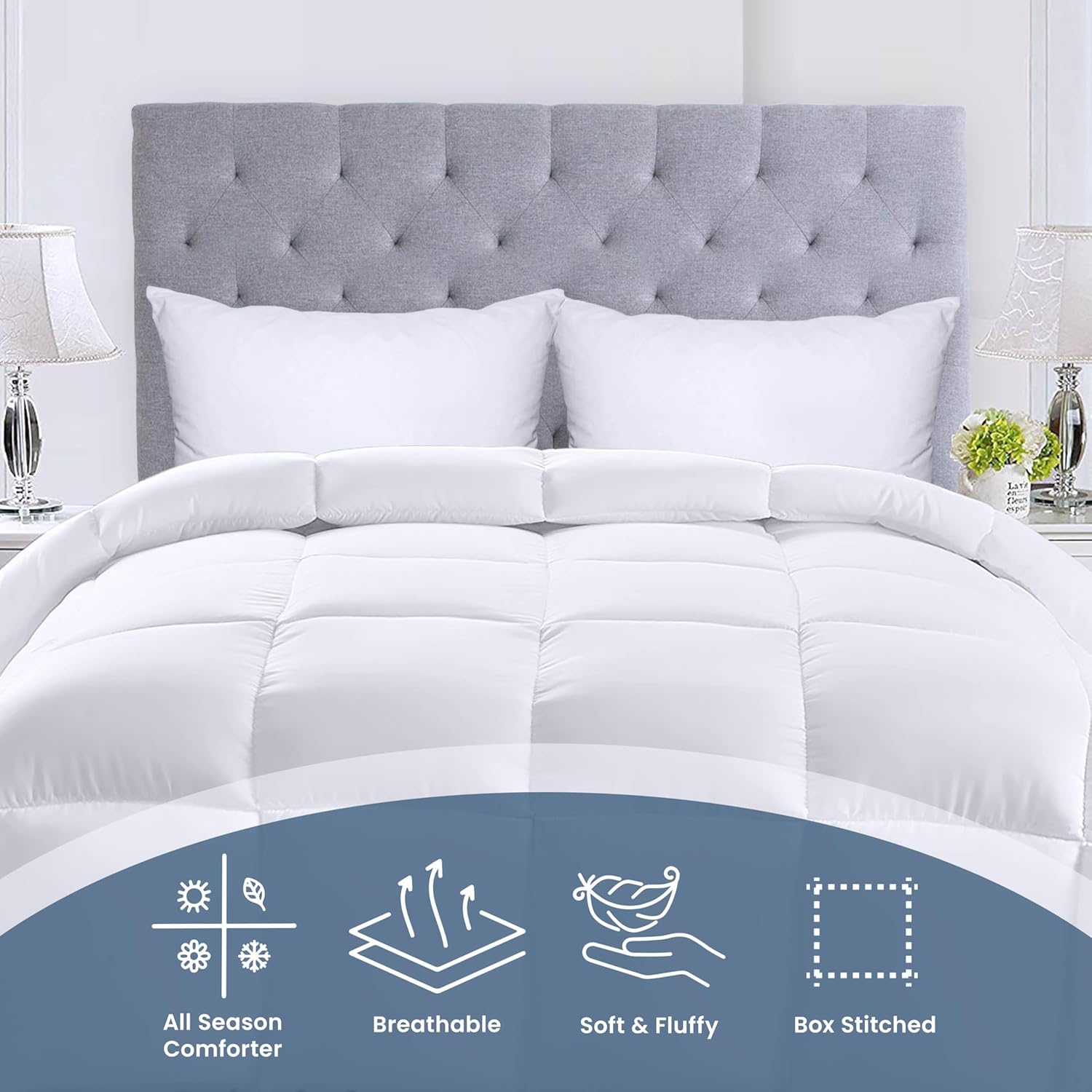 Utopia Bedding Comforters Queen Size, All Season Duvet Insert, Down Alternative Box Stitched Bed Comforter with Corner Tabs, Machine Washable