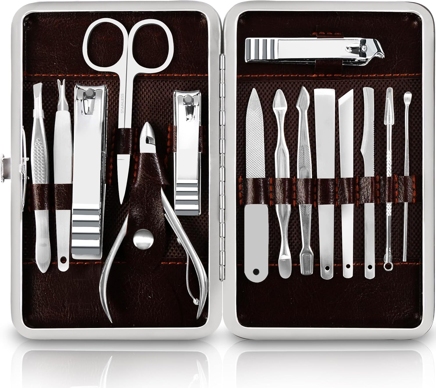 Utopia Care, Manicure Kit for Women and Men, Manicure Set with Nail Clippers, Nail Kit Includes Fingernail, Toenail Clippers,16Pcs Pedicure Kit Stocking Stuffers with Travel Case, Silver