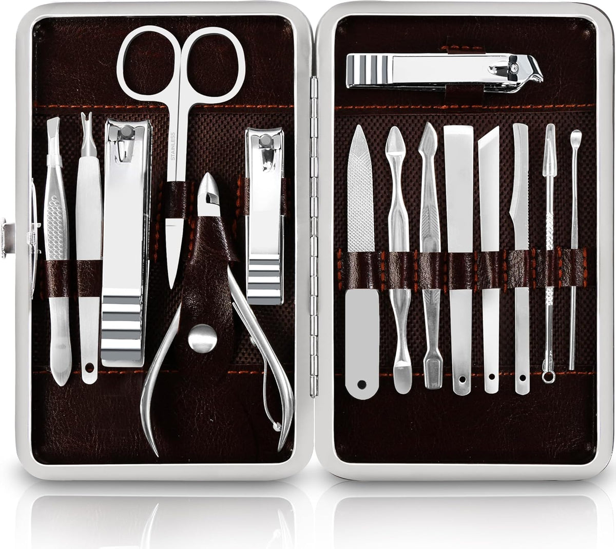 Utopia Care, Manicure Kit for Women and Men, Manicure Set with Nail Clippers, Nail Kit Includes Fingernail, Toenail Clippers,16Pcs Pedicure Kit Stocking Stuffers with Travel Case, Silver