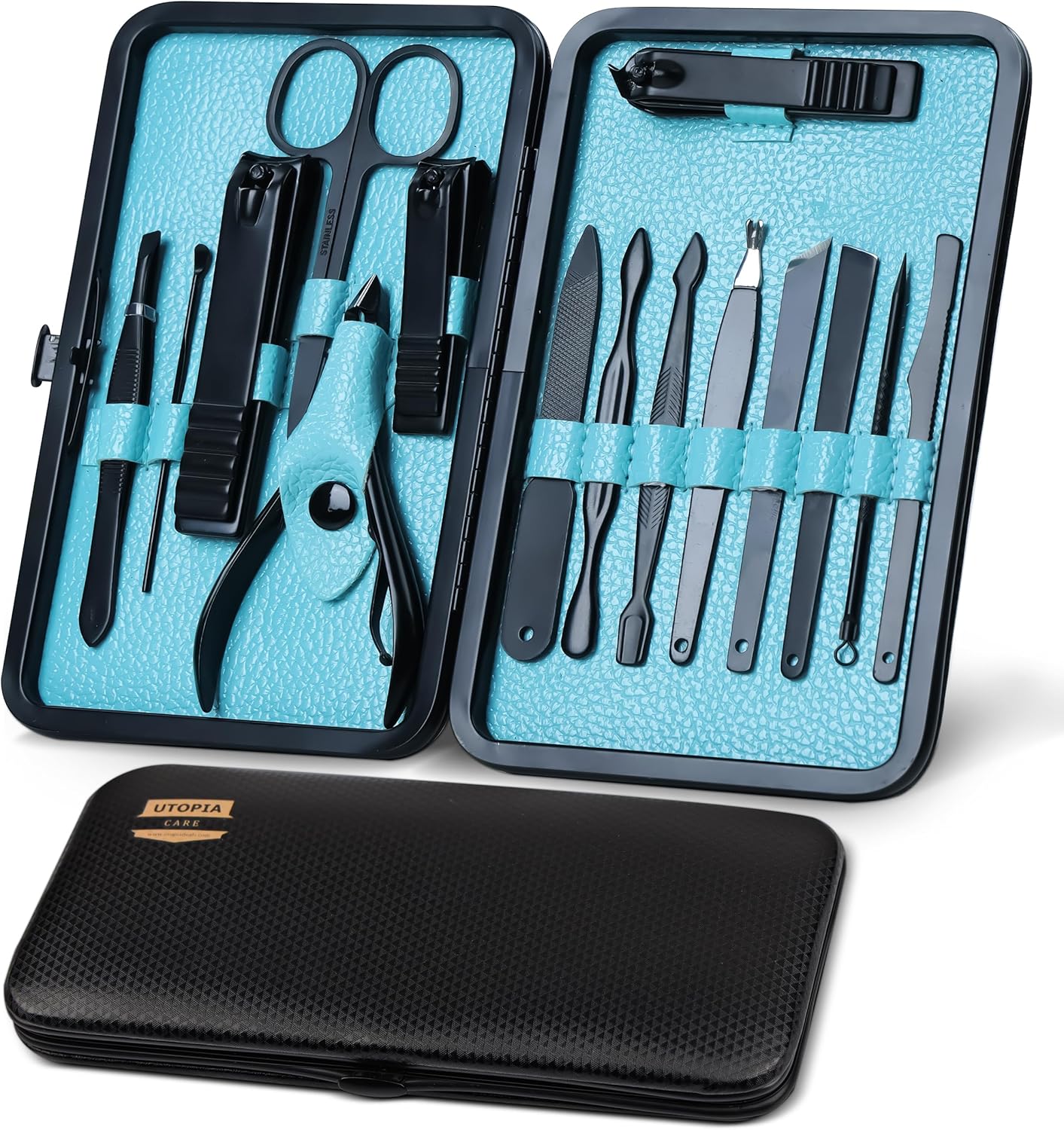 Utopia Care Nail Clippers Professional Nail Kit or Manicure Kit for Women and Men, Stocking Stuffers or Groomsmen Gifts 16Pcs Pedicure Set for Fingernail, Toenail Clippers with Travel Case
