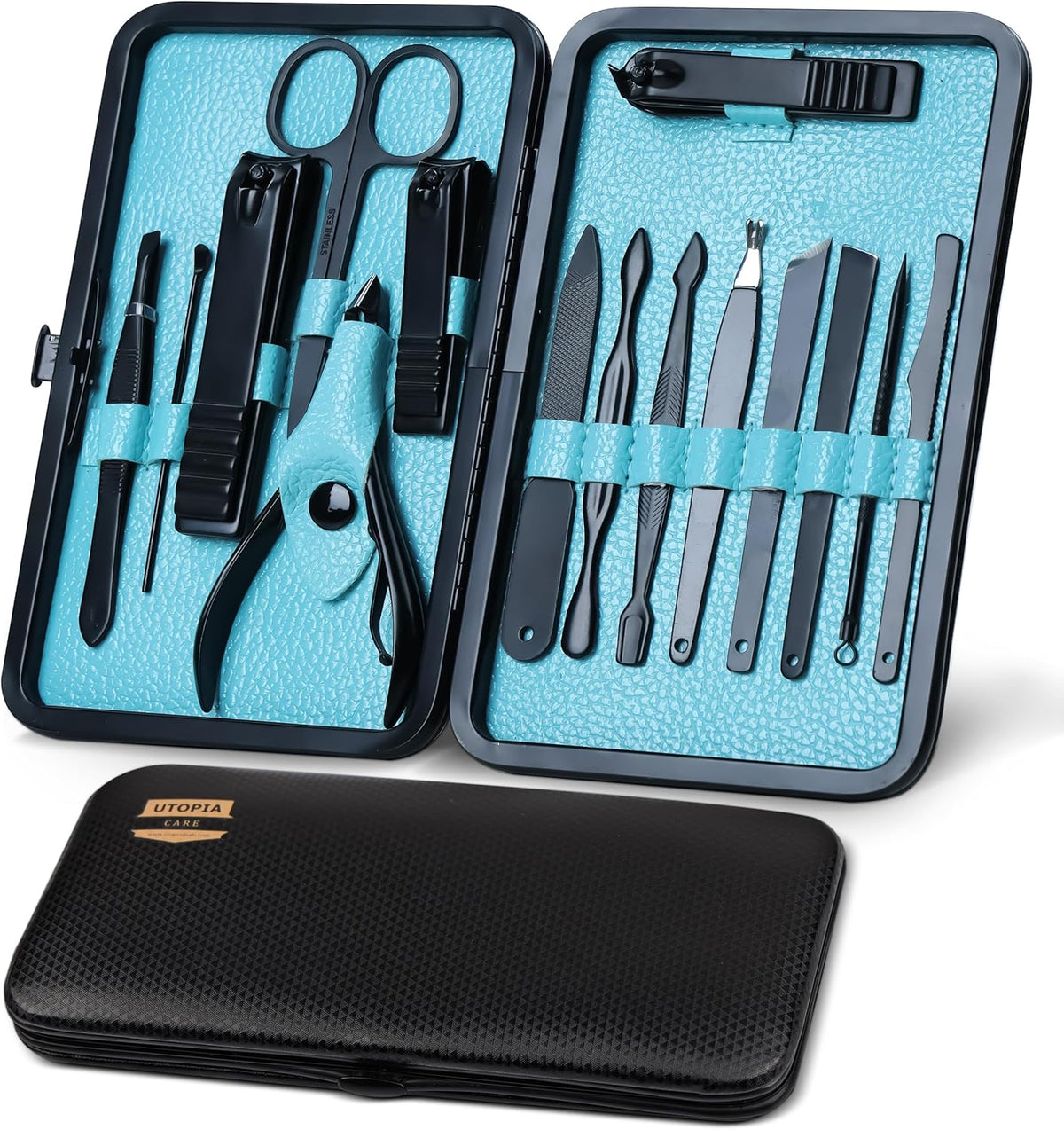 Utopia Care Nail Clippers Professional Nail Kit or Manicure Kit for Women and Men, Stocking Stuffers or Groomsmen Gifts 16Pcs Pedicure Set for Fingernail, Toenail Clippers with Travel Case