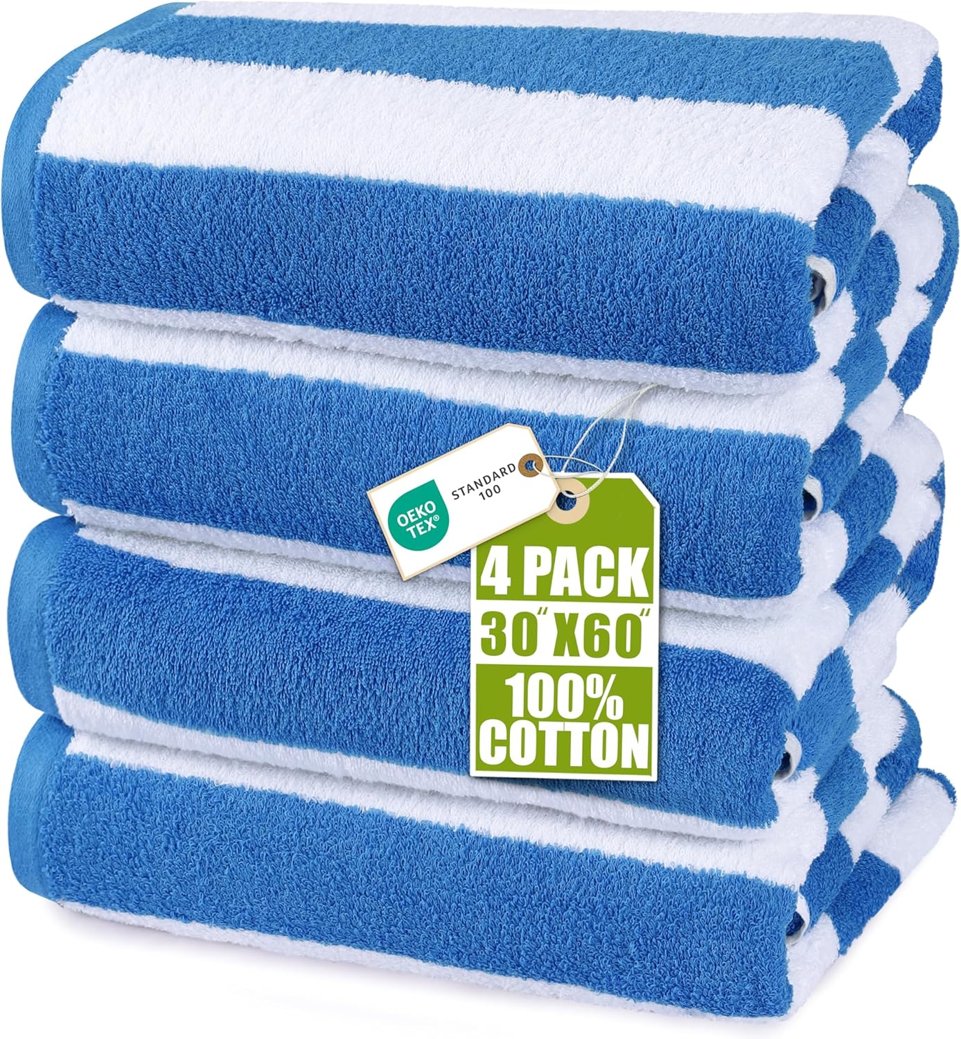 Utopia Towels Pack of 4 Cabana Beach Towels, Oversized 30 x 60 Inches Cotton Beach Towel Set, Smooth Ring Spun Texture for Pool and Swim Days, Modern Striped Design Bath Towels