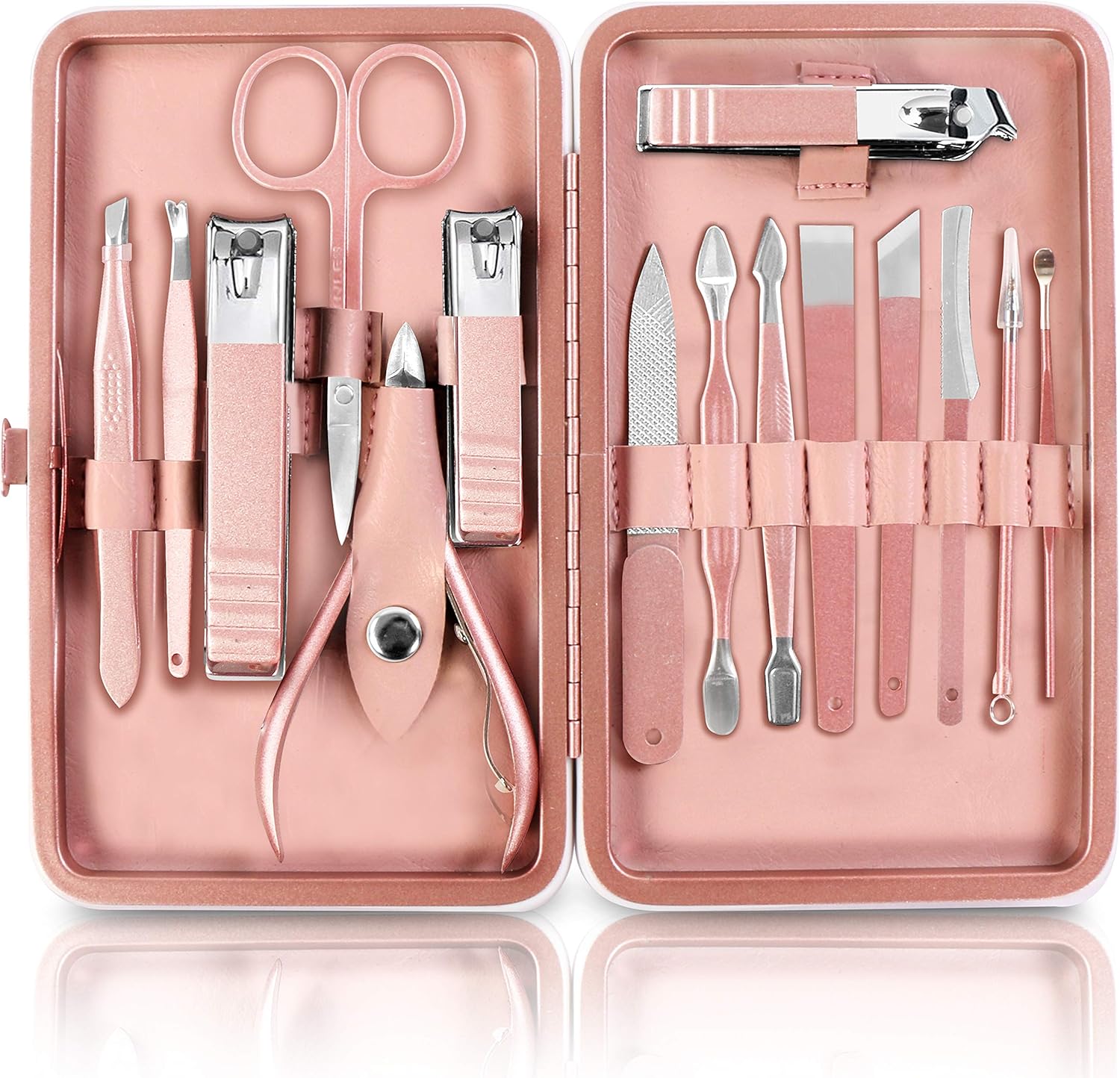 Utopia Care - Manicure Kit for Women and Men, Manicure Set with Nail Clippers or Nail Kit Includes Fingernail & Toenail Clippers,16Pcs Pedicure Kit Stocking Stuffers with Travel Case - Pink