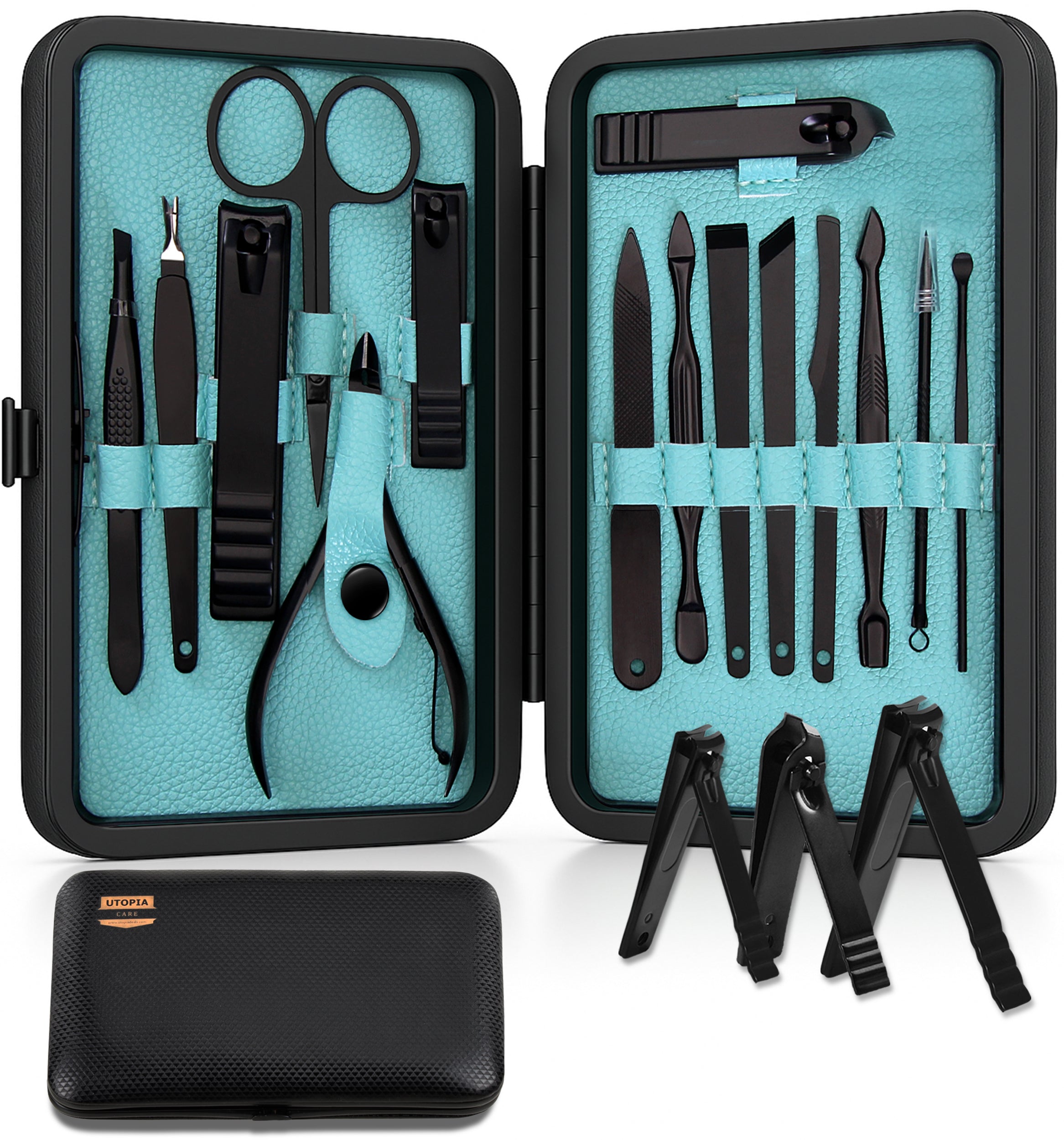 Utopia Care Nail Clippers Professional Nail Kit or Manicure Kit for Women and Men, Stocking Stuffers or Groomsmen Gifts 16Pcs Pedicure Set for Fingernail, Toenail Clippers with Travel Case