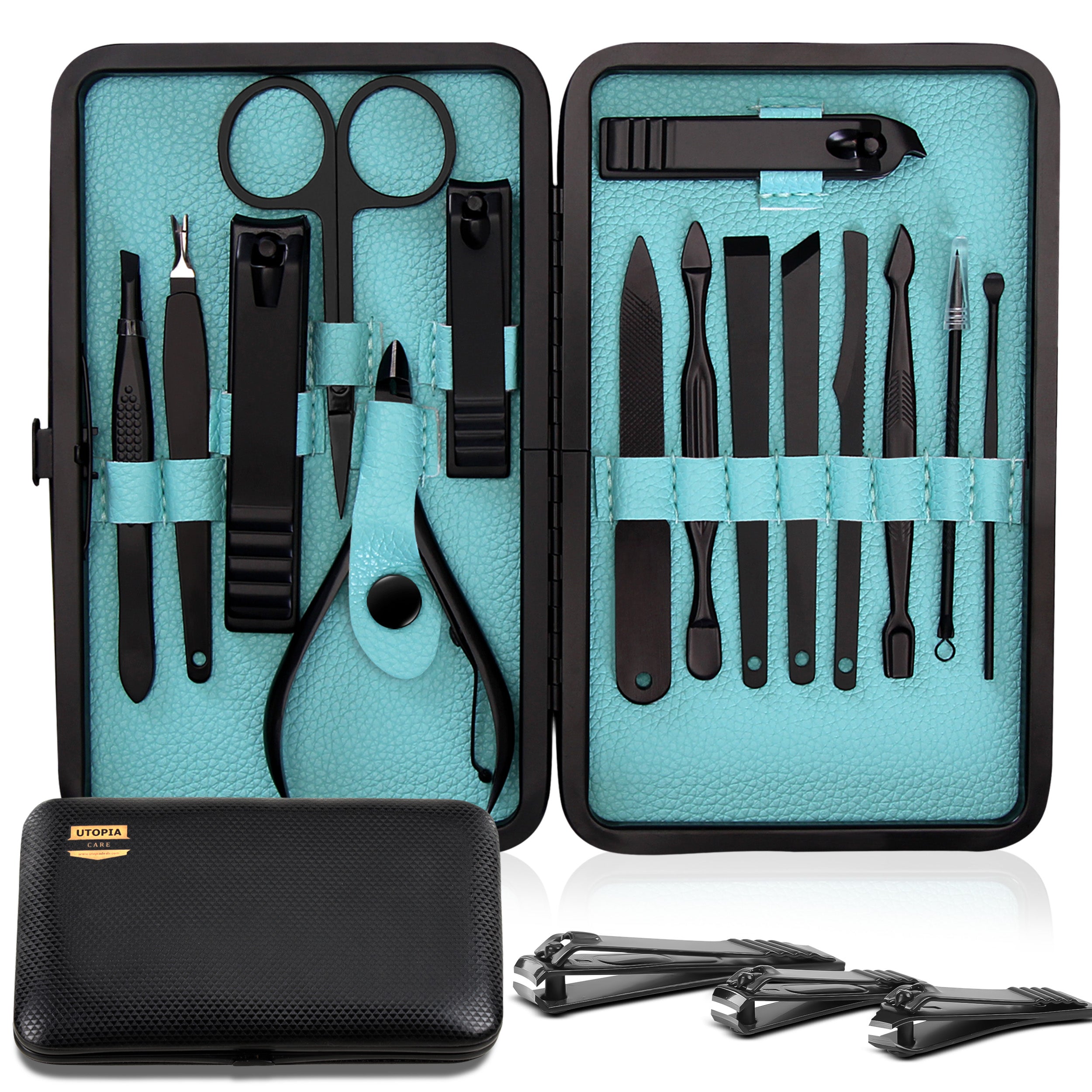 Utopia Care Nail Clippers Professional Nail Kit or Manicure Kit for Women and Men, Stocking Stuffers or Groomsmen Gifts 16Pcs Pedicure Set for Fingernail, Toenail Clippers with Travel Case